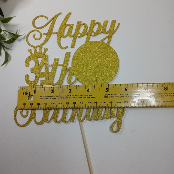 Gold Glitter Happy 34th Birthday Cake Topper. 34th birthday cake decoration. - Picture 4 of 4